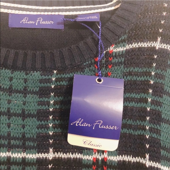 Alan Flusser Plaid Sweater Tartan Crewneck Pullover Men’s Size XL New w/Tag - Picture 5 of 9